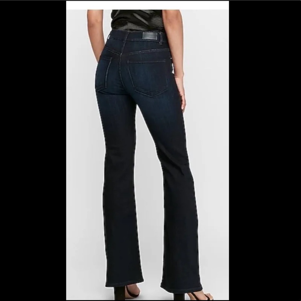 Express Slim Flare High Rise Jeans: Dark Wash, Stretch